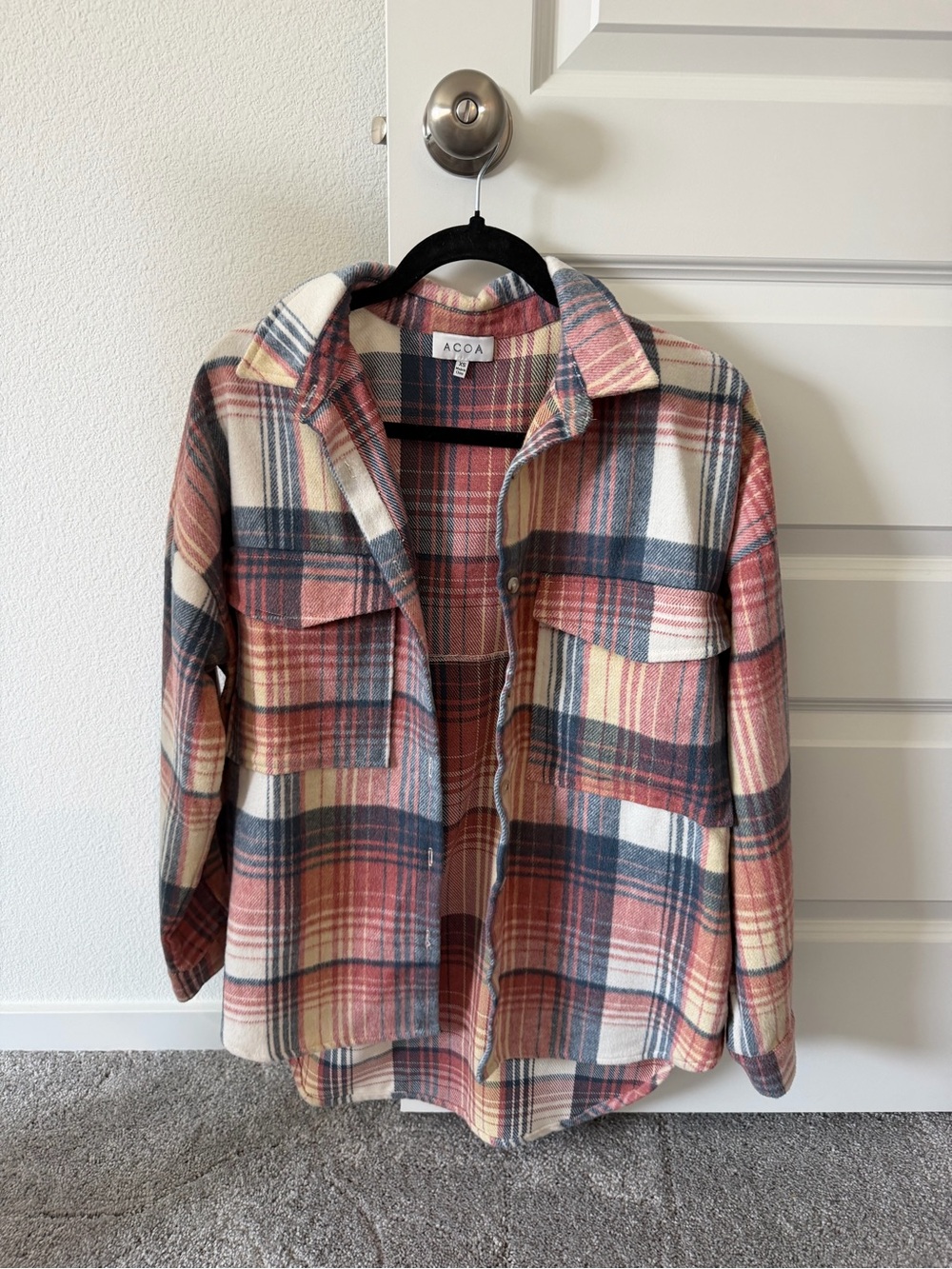 ACO A Plaid Shacket Jacket in Pink and Cream